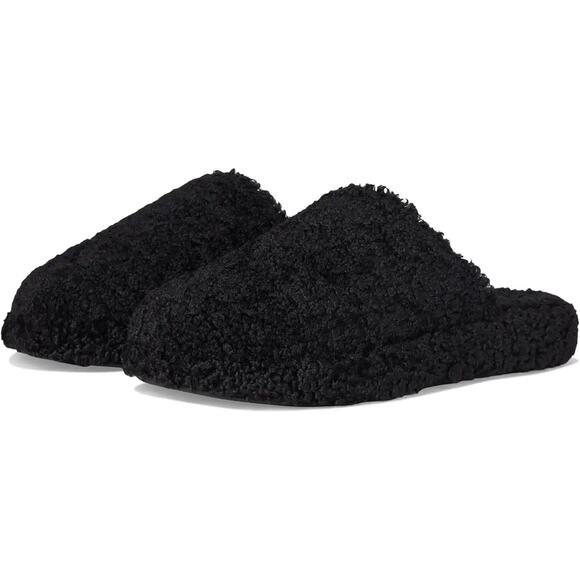 FitFlop Womens Iqushion D-Luxe Padded Teddy Mules US 9 Black Fleece NIB - Picture 1 of 13